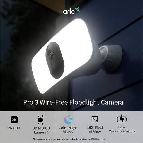 Arlo Pro 3 Camera Camera مع حزمة لوحة الطاقة الشمسية | في الهواء الطلق | كاميرا الأمن اللاسلكية مع مصباح LED ، الرؤية الليلية الملونة ، دقة 2K مع HDR | يتم شحن البطارية مع لوحة الطاقة الشمسية ، بيضاء in Kuwait