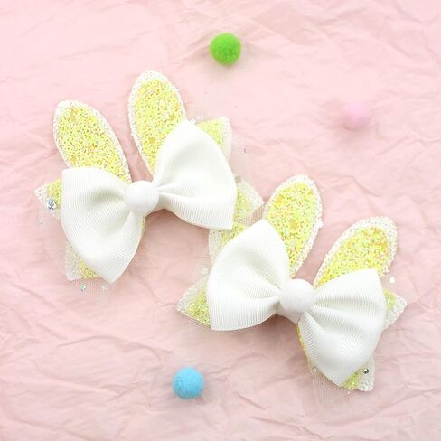Easter Bunny Bow Clips for Girls,Alligator Clips with Shiny Sequin Ears Design Adorable Spring Hair Accessories,Pink Purple Yellow Barrettes -2Ppcs (Purple) in Kuwait
