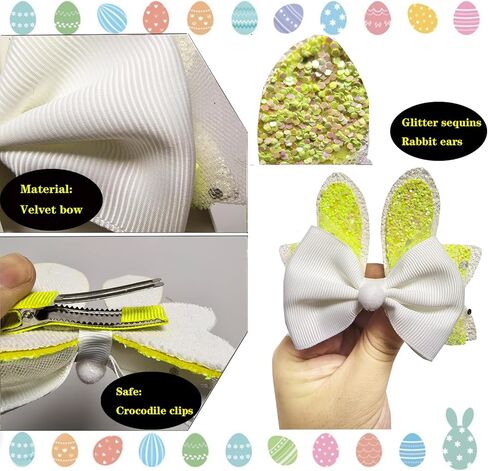 Easter Bunny Bow Clips for Girls,Alligator Clips with Shiny Sequin Ears Design Adorable Spring Hair Accessories,Pink Purple Yellow Barrettes -2Ppcs (Purple) in Kuwait