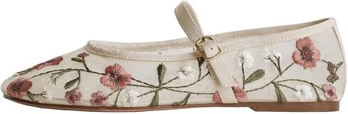 MRKEWUNEY Mesh Ballet Flats for Women Embroidered Floral Round Toe Mary Jane Flats in Kuwait