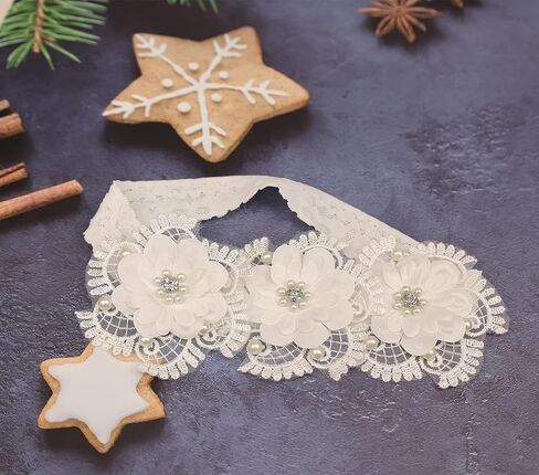 Baby Girls Lace Headband Handmade Flower Hair Band Infants Head Wrap Soft Elastic Pearl Floral Hairband for Newborn Toddler Kids Hair Accessories (White D, Adjustable) in Kuwait