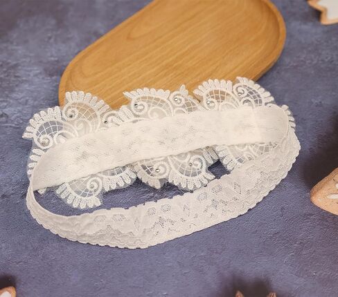 Baby Girls Lace Headband Handmade Flower Hair Band Infants Head Wrap Soft Elastic Pearl Floral Hairband for Newborn Toddler Kids Hair Accessories (White D, Adjustable) in Kuwait