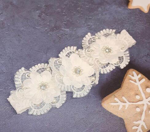 Baby Girls Lace Headband Handmade Flower Hair Band Infants Head Wrap Soft Elastic Pearl Floral Hairband for Newborn Toddler Kids Hair Accessories (White D, Adjustable) in Kuwait