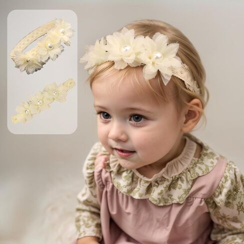 Baby Girls Lace Beadband Handmade Handming Hair Band Infants Wrap Wrap Lovious Loxal Pearl Floral Band for Justborn Toddler Kids Hair Assories (Pink B ، قابل للتعديل) in Kuwait