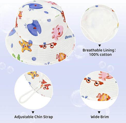 Toddler Bucket Sun Hat Boy Girls Hats Adjustable Wide Brim Kids Beach Summer Caps in Saudi Arabia