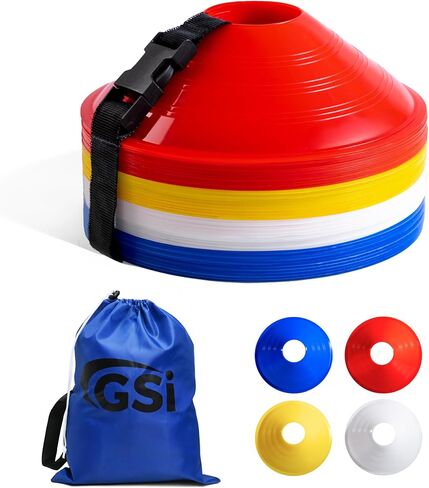 GSi Regular Soccer Cones - 40 Pack | 7Inch Diameter Cones in 4 Colors | Comes with Shoulder Strap | for Agility Training Drills in Saudi Arabia