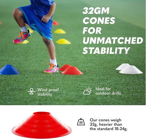GSi Regular Soccer Cones - 40 Pack | 7Inch Diameter Cones in 4 Colors | Comes with Shoulder Strap | for Agility Training Drills in Saudi Arabia