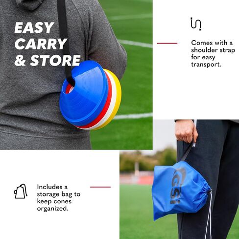 GSi Regular Soccer Cones - 40 Pack | 7Inch Diameter Cones in 4 Colors | Comes with Shoulder Strap | for Agility Training Drills in Saudi Arabia