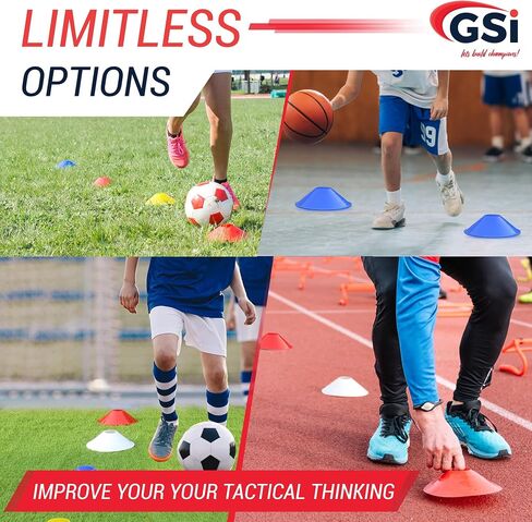 GSi Regular Soccer Cones - 40 Pack | 7Inch Diameter Cones in 4 Colors | Comes with Shoulder Strap | for Agility Training Drills in Saudi Arabia