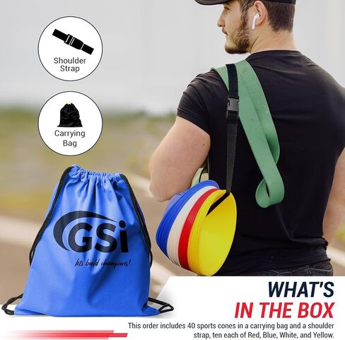 GSi Regular Soccer Cones - 40 Pack | 7Inch Diameter Cones in 4 Colors | Comes with Shoulder Strap | for Agility Training Drills in Saudi Arabia