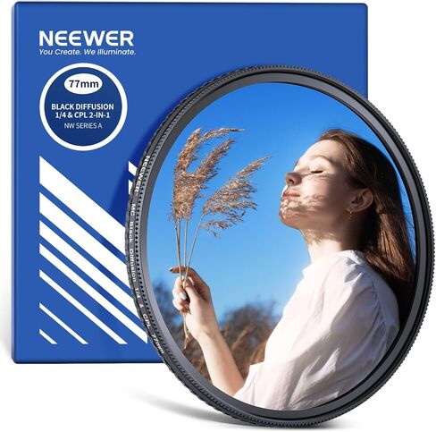 Neewer 2 in 1 CPL + Diffusion Black 1/4 مرشح ، استقطاب دائري تقليل الوهج السينمائي ناعم الحالم كاميرا مرشح تأثير العدسة مع إطار الألومنيوم النحيف والزجاج البصري متعدد الأطوار ، 72 ملم in Kuwait