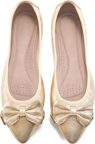 Fudynmalc Womens Ballet Flats Shoes: قابلة للطي زفاف راقصة باليرينا أحذية القوس البراقة الموجهة in Kuwait