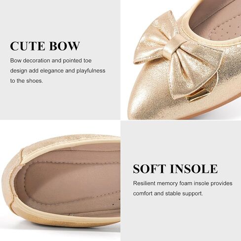 Fudynmalc Womens Ballet Flats Shoes: قابلة للطي زفاف راقصة باليرينا أحذية القوس البراقة الموجهة in Kuwait