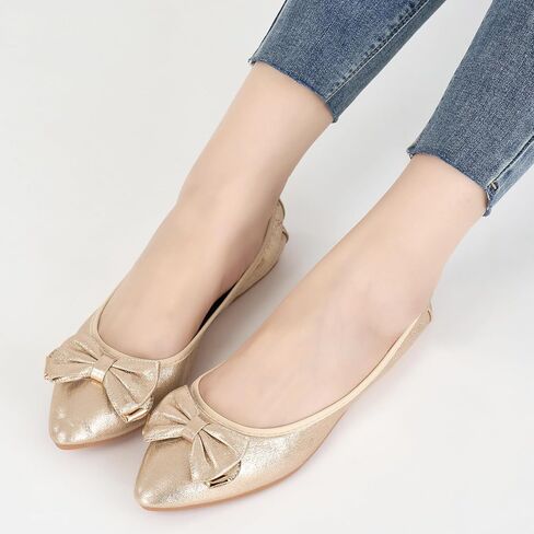 Fudynmalc Womens Ballet Flats Shoes: قابلة للطي زفاف راقصة باليرينا أحذية القوس البراقة الموجهة in Kuwait