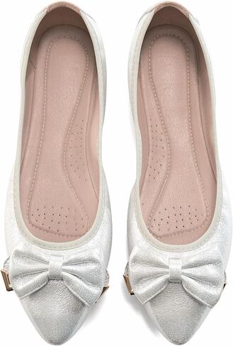 Fudynmalc Womens Ballet Flats Shoes: قابلة للطي زفاف راقصة باليرينا أحذية القوس البراقة الموجهة in Kuwait