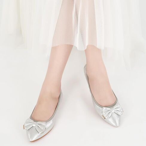 Fudynmalc Womens Ballet Flats Shoes: قابلة للطي زفاف راقصة باليرينا أحذية القوس البراقة الموجهة in Kuwait