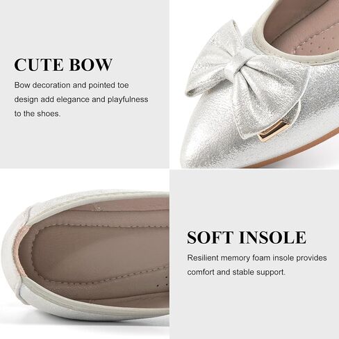 Fudynmalc Womens Ballet Flats Shoes: قابلة للطي زفاف راقصة باليرينا أحذية القوس البراقة الموجهة in Kuwait
