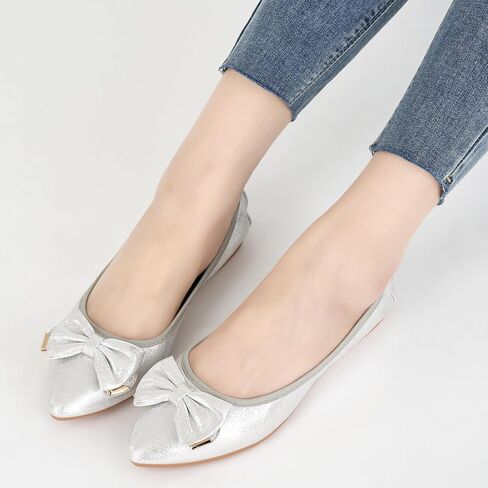 Fudynmalc Womens Ballet Flats Shoes: قابلة للطي زفاف راقصة باليرينا أحذية القوس البراقة الموجهة in Kuwait