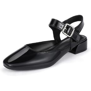 IDIFU Slingback Flats for Women Mary Jane Ballet Flats Square Toe Low Heel Ankle Strap Dress Shoes for Women Comfortable Wedding Bridal Work Office Trendy Dressy Casual Flats Shoes