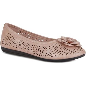 Antwerp Womens Flats Slip-On Shoes Comfortable with Memory Foam Eyelet Details & Rose Ornament