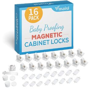 16 Locks Magnetic Cabinet Locks - 3 Magnet keys bundle with Extra Child Proof Replacement Magnet Key
