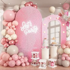 White Arch Backdrop Stand 6.6FT+5.5FT Wedding Backdrop Arch Frame with Light, 2 Set Round Top Balloon Arches Photo Booth Background for Birthday Baby Shower 2025 Graduation Party Decoration