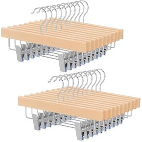 TOPIA HANGER 11.8 Inch White Wooden Pants Skirt Hangers for Kids Baby Toddler Children, Extra Thick Chrome Hooks & Anti-Wrinkle Premium Flat Clips 10 Pack CT09PW