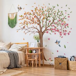 Large Colorful Tree Wall Stickers Pink Green Yellow Tree Wall Decals for Living Room TV Kids Bedroom Nursery Wall Decor