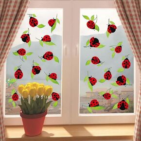 Cute Insect Wall Decals Small Ladybug Wall Stickers Ladybug Window Clings Funny Bug Window Decals Cartoon Animal Wall Stickers Peel and Stick Insect Stickers for Kids Room Playroom Nursery Decor