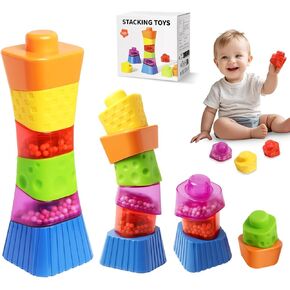 Irregular Maracas Stacking Blocks Toys, Montessori Toys for 1 + Year Old, 6 PCS Stackable Educational Sensory Toy, 1 + 2 3 Old Boy or Girl Kids Gifts