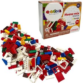 Building Set with Classic Building Blocks - 250-Piece Set - 17 Shapes Include Doors, Windows, Roof Tiles - 6 Colors - Reusable Storage Box