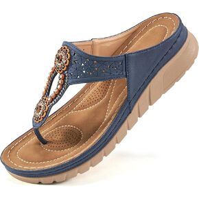 Sandals for Women Wedge Shoes: Summer Comfortable Cushion FootBed Bohemia Rhinestone Flip-Flops for Women