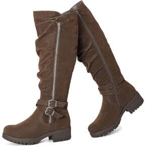 Women's Knee High Boots - Stylish and Comfortable Round Toe Tall Riding Combat Boots with Side Zipper Closure for Fall and Winter Wear For Women