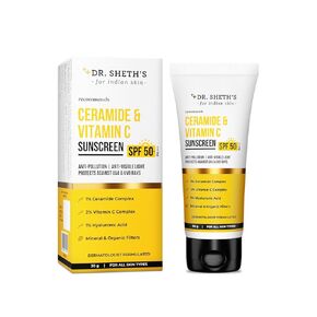 Dr. Sheth's Ceramide & Vitamin C Sunscreen | In-Vivo Tested | SPF 50+ Pa++++ | Healthy Glow | Non-Greasy, Quick-Absorbing | Women & Men | All Skin Types, 30G