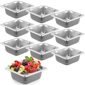 Thenshop 10 Pack Hotel Pans Stainless Steel Steam Table Pan Metal Food Pan Stackable Catering Pan Anti Jam Steam Pan for Hotel Restaurant Buffet Party Supplies(Standard,1/6 Size X 6 Inch Deep)