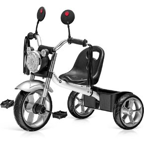 Toddler Tricycles for 3-5 Year Olds, Toddler Kids Tricycle for Age 24 Month to 4 Years Old - Motorcycle Style Trike W LED Headlight, Tassels & Rear Storage, Gift for 2-4 Year Olds Boys & Girls (Red)
