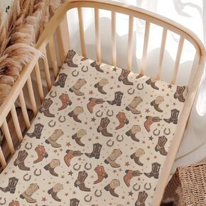 Unisex Western Stars Horseshoes Pattern Baby Fitted Crib Mattress Sheets for Baby Boys Girls Standard Crib and Toddler Mattress, Breathable Western Print Crib Sheets Baby Nursery Bedding-28 * 52