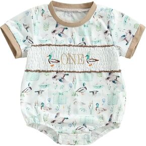 Baby Boy 1st Birthday Outfit Mallard Duck Embroidery One Short Sleeve Bubble Romper Bodysuit Smocked Clothes Summer