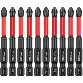 Magnetic PH2 Screwdriver Bits, 2-9/16" (65mm) TS2 Anti-Slip Long Drill Bits Impact Driver Bits,1/4 Inch Hex Shank Bit Batch Head. 10PCS