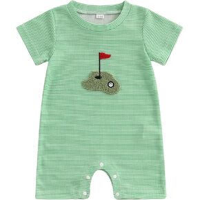 Newborn Baby Boy Outfits Short Sleeve Round Neck Golf Embroidery Jumpsuit Infant Playsuit Golf Clothes