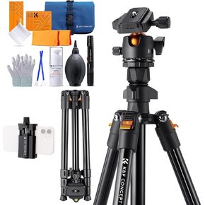 K&F Concept 64 inch/163cm Camera Tripod with Camera Cleaning Kit，Lightweight Travel Outdoor DSLR Tripods for Smartphone Live Streaming Vlog