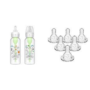 Dr. Brown's Natural Flow Anti-Colic Options+ Narrow Baby Bottle & Dr. Brown’s Natural Flow Level 3 Narrow Baby Bottle Silicone Nipple, Medium-Fast Flow, 6m+, 100% Silicone Bottle Nipple