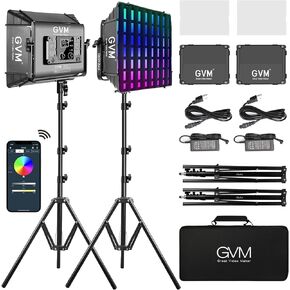 GVM Upgraded 680 RGB LED Video Light with Lighting Stand Kit, 50W Photography Lighting with Bluetooth Control, Studio Light with 18 Lighting Scenes, led Panel Lights for Video Recording, 8500lux/0.5m