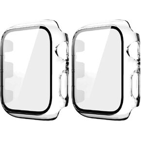 HANKN 2 Pack 40mm Clear Case for Apple Watch Series 6 5 4 SE 40mm Tempered Glass Screen Protector Case, Full Coverage Hard Shockproof Iwatch Cover Bumper (40mm, Clear+Clear)