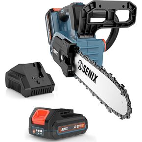 SENIX 10'' Handheld Electric Chainsaw, Brushless Battery Chaisaws 20 Volt with Bar and Chain for Wood Cutting Trimming Branch, Lightweight, Auto Oiler, Includes 2.5 Ah Battery and Charger (CSX2-M1)