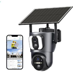 SEHMUA 4G LTE Cellular Security Camera, Dual Camera Solar Powered No WiFi Needed Security Camera Wireless Outdoor, 2K 360° View, Built-in SIM Card, Color Night Vision, Two-Way Audio