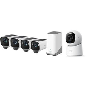eufy Security eufyCam S3 Pro 4-Cam Kit, Solar Camera Outdoor Wireless + Indoor Cam E30, Latest Generation, 4K UHD Security Camera, 360 Pan-Tilt
