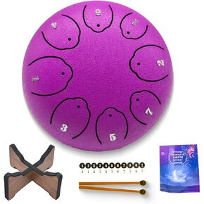 Steel Tongue Drum 6 Inch 8 Notes Hand Pan Drum with Music Book, Drum Mallets and Tongue drum Stand,Music instrument drum gift for kids adults，Musical Education Zen Yoga Chakra Gifts (purple)