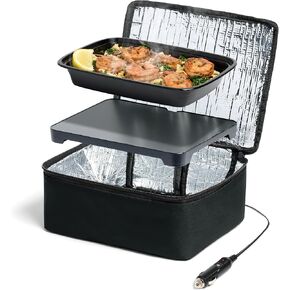 HOTLOGIC Mini Portable Electric Lunch Box Food Heater - Innovative Food Warmer and Heated Lunch Box for Adults Car/Home - Easily Cook, Reheat, and Keep Your Food Warm - Black (12V)