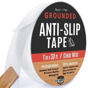 Grounded Stair Treads Non Slip Grip Tape, Clear, 6" x 32 ft, 80 Grit - Indoor & Outdoor Anti Slip Tape for Shower, Waterproof Non Skid Traction Tape for Stair Treads for Wooden Steps